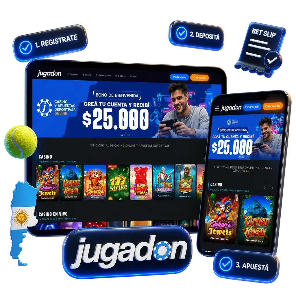 Guía paso a paso para registrarte, cargar saldo y apostar al tenis en Jugadon con cuotas actualizadas de ATP, WTA e ITF.